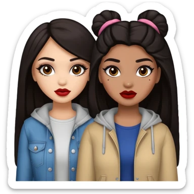 Boujy baddie best friends, trendy heavy makeup both dark hair one light skinned and one light brown  sticker