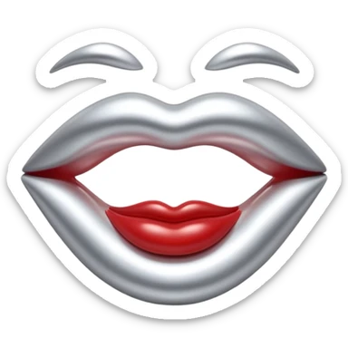A seductive pair of slightly parted lips emoji made of liquid silver chrome, smooth glossy metallic surface, soft sensual curves, subtle reflections, luxury sexy aesthetic, minimal iOS emoji style, centered composition, clean white background, soft studio lighting, no text sticker