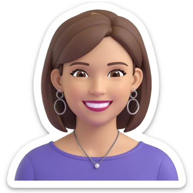 detailed emoji focusing on the face of a smiling woman with straight brown hair and highlights, hoop earrings, clean and classic style, no extra accessories sticker