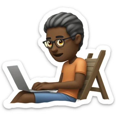 man sitting near bank of a beach and coding in a cool way emoji. sticker