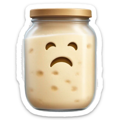 Bubbly Sourdough starter in a jar slightly overflowing down the side sticker