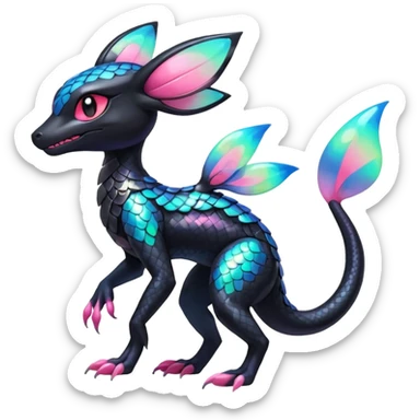Shiny glossy neon glowing Salandit-Vibrava-Meloetta-Sylveon-Umbreon-fusion-Pokémon-hybrid-creature  sticker