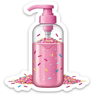 Pink shower gel light pink bottle with sprinkles and confeti on the bottle with a flip cap sticker