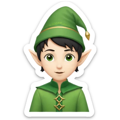 elf with short black hair and green hat sticker