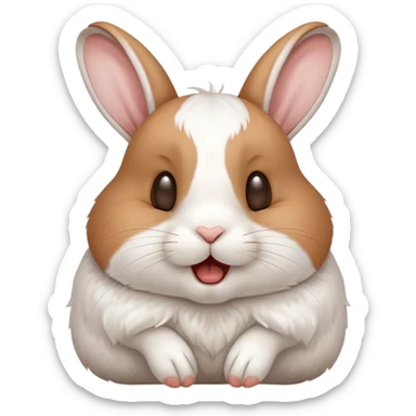 Cinematic Cute Yawning White and Brown Rabbit Portrait Emoji, Head tilted slightly with a dramatic, wide-open yawn, showcasing a soft, patterned fur with crisp white and warm brown patches, floppy ears slightly drooping, round eyes barely open in drowsy contentment, Simplified yet irresistibly adorable features, highly detailed, glowing with a soft, cozy glow, high shine, relaxed yet expressive, stylized with a touch of whimsy, bright and endearing, soft glowing outline, capturing the essence of a sleepy yet affectionate bunny, so drowsy it feels like it could stretch out of the screen and curl up for a nap! sticker