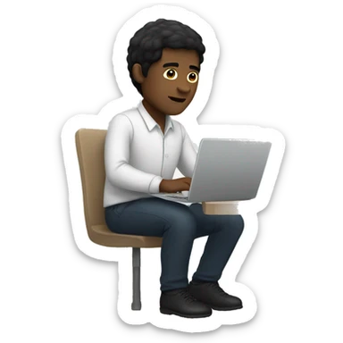 white man with black hair working on his laptop sticker
