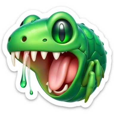 Cinematic Cute Yawning Green Bugdie Portrait Emoji, Head tilted slightly with a dramatic, wide-open yawn, showcasing a smooth, vibrant emerald exoskeleton with delicate patterns and tiny drooping antennae, round multifaceted eyes barely open in drowsy contentment, Simplified yet irresistibly adorable features, highly detailed, glowing with a soft, cozy glow, high shine, relaxed yet expressive, stylized with a touch of whimsy, bright and endearing, soft glowing outline, capturing the essence of a sleepy yet endearing insect, so drowsy it feels like it could stretch out of the screen and curl up for a nap! sticker