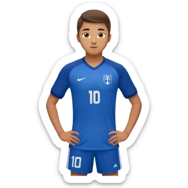Apple emoji style 21 year old soccer player standing same pose, blue jersey #10, ultra realistic, studio lighting sticker