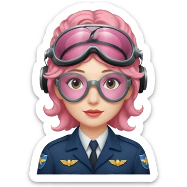 Flight Officer Lila – wavy rose-hair pilot with mirrored goggles sticker