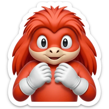 Sonic the hedgehogs friend knuckles a red animal with peach arms and white gloves he’s a echidna sticker