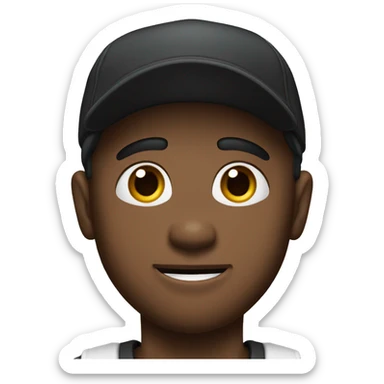 a black man named ryan with a cap and his arm pointing to his jawline. he is big with a triple chin sticker