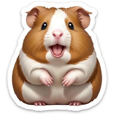 Cinematic Cute Yawning Brown and White Banded Guinea Pig Portrait Emoji, Head tilted slightly with a dramatic, wide-open yawn, revealing a soft, banded coat of brown and white with tiny, droopy ears, round dark eyes barely open in drowsy contentment, Simplified yet irresistibly adorable features, highly detailed, glowing with a soft, cozy glow, high shine, relaxed yet expressive, stylized with a touch of whimsy, bright and endearing, soft glowing outline, capturing the essence of a sleepy yet affectionate guinea pig, so drowsy it feels like it could stretch out of the screen and curl up for a nap! sticker