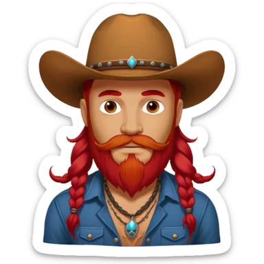 mustached cowboys with tattoos on face and bead and long red hairs sticker