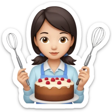 hot Asian girl baking a cake, holding a whisk sticker