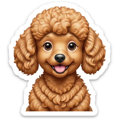 Cinematic Comical Apricot Poodle Portrait Emoji, Head tilted dramatically with an exaggeratedly amused expression, featuring a glossy, curly apricot Fur with a vibrant sheen, wide, expressive warm eyes filled with playful disbelief, Simplified yet hilariously expressive features, highly detailed, glowing with a slightly sassy glow, high shine, dramatic yet playful, stylized with an air of cheeky mischief, bright and endearing, soft glowing outline, capturing the essence of a spirited and over-the-top companion, so meme-worthy it feels like it could side-eye its way into internet fame instantly! sticker