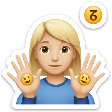 A kid with blonde icecream hair with two hands that are doing this 🫴 and flipped on the other side then have this emoji on the left hand 6️⃣ and this emoji in the other hand7️⃣ replace the ice cream with the numbers 6 and 7 sticker