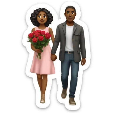 romantic walk in the park for beautiful couple holding roses sticker