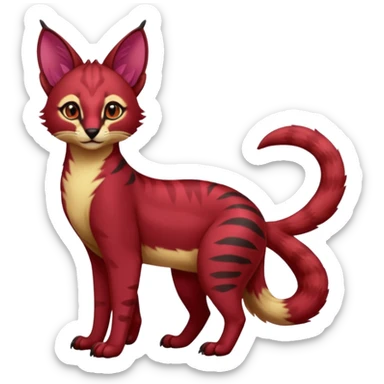 Colorful dark tropical ruby exotic cute cool beautiful shiny beautiful fantasy-caracal-civet-genet-sergal-vernid-serval-Gryphon-Cacomistle-Trico-oncilla-animal-Fakémon-hybrid-fursona (full body) sticker