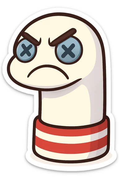 sock puppet with button eyes, angry sticker