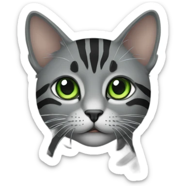 green eyes black and grey stripted cat sticker