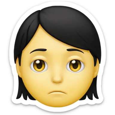 classic yellow emoji with black hair covering one eye, looking emotional sticker