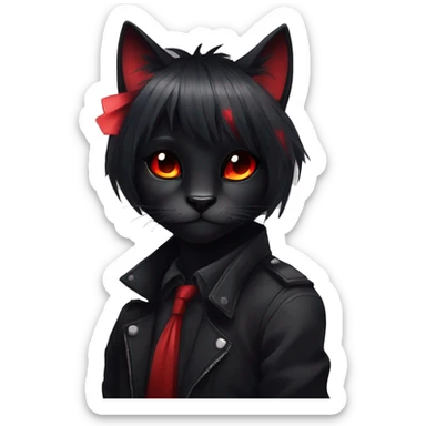 Anthro Edgy Cool Beautiful Black Cat-Fursona with Emo Hair-bangs with Red Streaks sticker