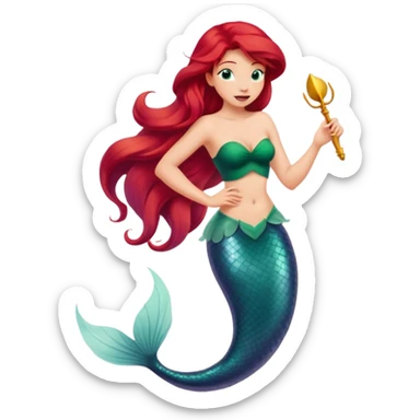 Disney Ariel mermaid singing, red hair flowing, green tail sticker