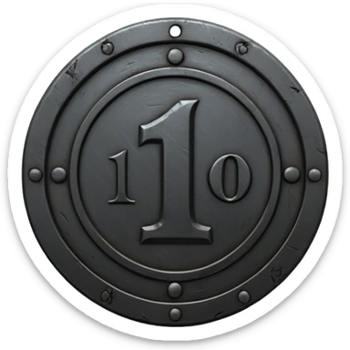 Minimal emoji, gothic metal coin made of black steel, engraved number 1 at the center, ancient industrial aesthetic, worn metal texture, no glow, no neon, flat emoji design, centered, transparent background sticker