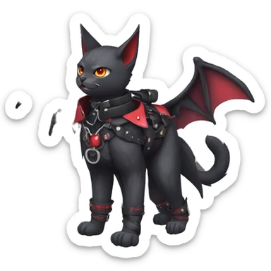 cool edgy kawaii black punk red fantasy nargacuga-bat-cat-Fakemon collar harness full body sticker