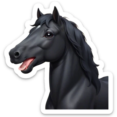 Cinematic Cute Yawning Black Horse Portrait Emoji, Head tilted slightly with a dramatic, wide-open yawn, revealing a soft, sleek black fur with a subtle shimmer, floppy ears slightly drooping, round dark eyes barely open in drowsy contentment, Simplified yet irresistibly adorable features, highly detailed, glowing with a soft, cozy glow, high shine, relaxed yet expressive, stylized with a touch of whimsy, bright and endearing, soft glowing outline, capturing the essence of a sleepy yet affectionate horse, so drowsy it feels like it could stretch out of the screen and curl up for a nap! sticker