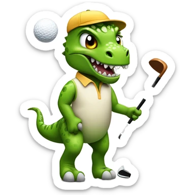 A dinosaur wearing cat ears playing golf sticker
