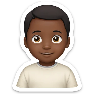 smiling face, toddler boy, African, big eyes, dark skin, black hair, no neck, no body sticker