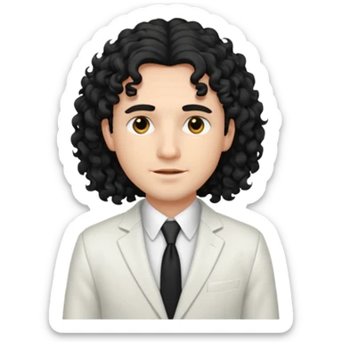 Cockasian guy with black long curly hair and black eyes wearing a White simple suit guy  sticker