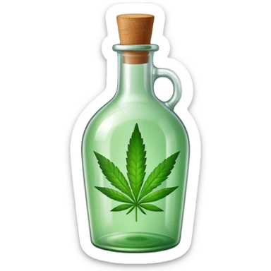 curved glass bottle with a cannabis leaf on it sticker