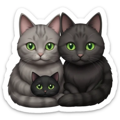 1 regal looking grey cat with pastal green eyes and 1 black with green eyes cat cuddling sticker