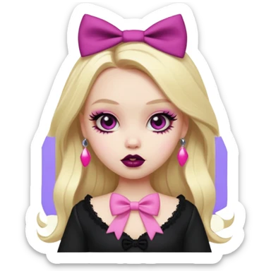 pretty bratz baddie, pale skin, blonde hair, pink bow, gothic style sticker