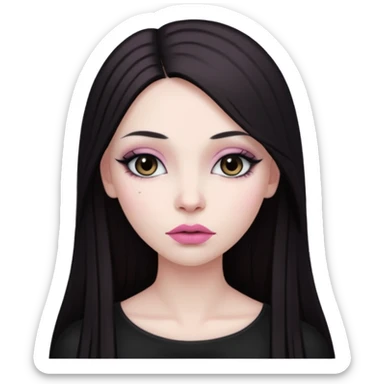 Very pale goth woman, with long dark brown straight hair and makeup and soft pink lips  sticker
