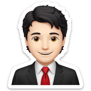 white man in white shirt, having red tie, black wavy sticker