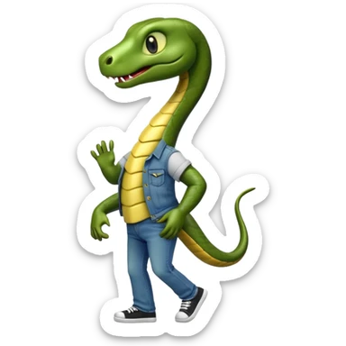 anthropomorphised snake wearing jeans and a t-shirt, walking upright sticker