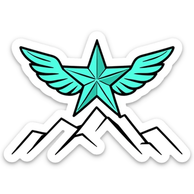 eight-pointed star with wide wings and mountain silhouette in center sticker