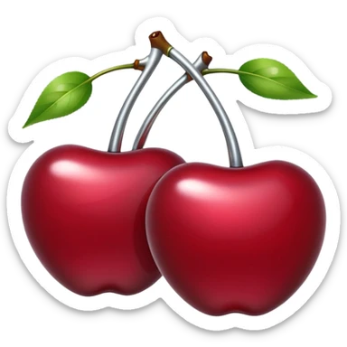 A pair of cherries emoji made of liquid silver chrome, smooth rounded shapes, glossy metallic surface, subtle sensual vibe, luxury sexy aesthetic, iOS emoji style, centered, clean white background sticker