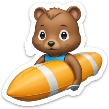 A focused beaver swimmer wearing a racing suit, diving past a floating buoy chibi cute


 sticker