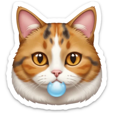 torbie and white cat with small head, hazel eyes, and short but chubby body sticker