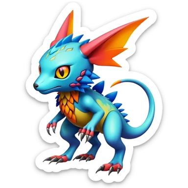  colorful warm modern cyber-Fakémon-Digimon-Trico-Vernid-creature (full body) sticker