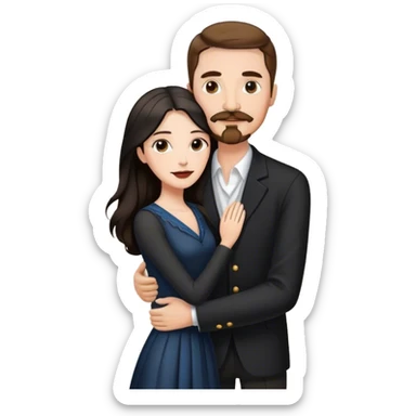 tall white man with brown hair goatee mustache embracing a pale woman with long black hair, wearing elegant clothing standing sticker