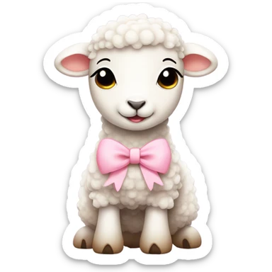 Cute lamb with light pink bow around neck sticker