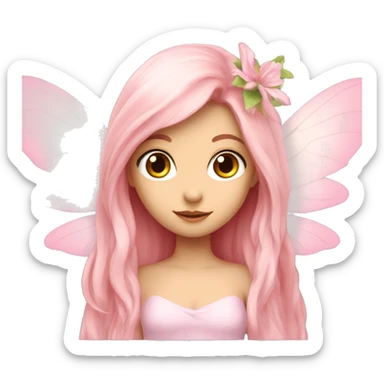Beautiful, flower, fairy, light pink, long hair, big wings, fair skin sticker