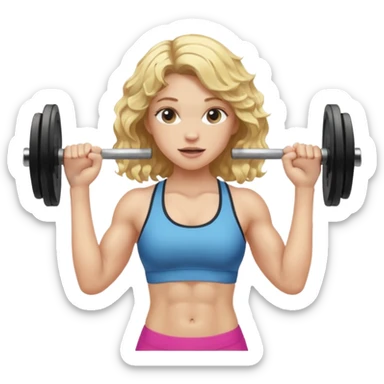pale gym girl with blonde wavy hair lifting weights sticker