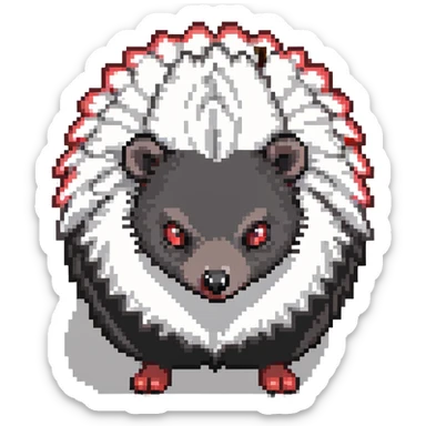 black hedgehog with red accents and white chest fur, defensive stance in a neon-lit industrial environment, metallic surfaces, intense expression sticker