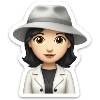 small size pale skin girl graduate student with middle length black hair,wearing graduate black cap, gray eyes, White classical jacket, blouse, Gray skirt holding a Macbook in the hands sticker